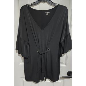 Lane Bryant tie front top blouse 18/20 black bell sleeve 18 20